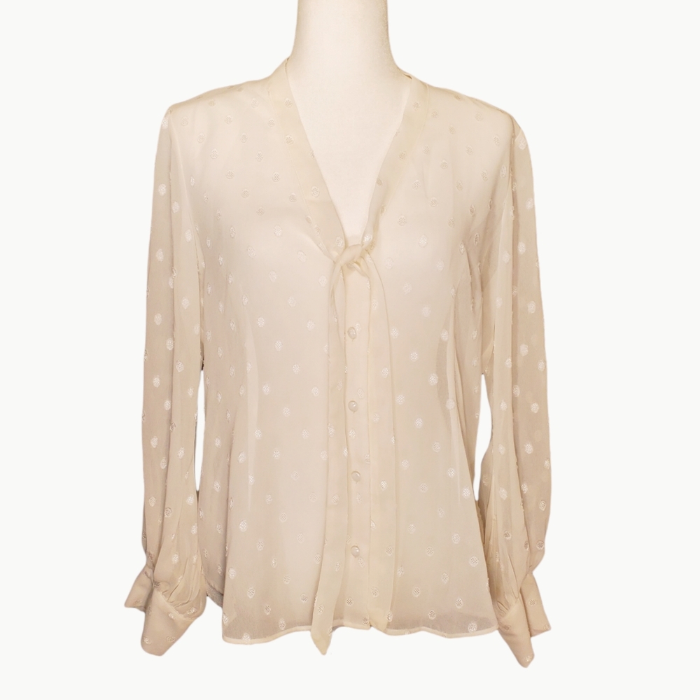 Express Petite Dot Tie Neck Blouse